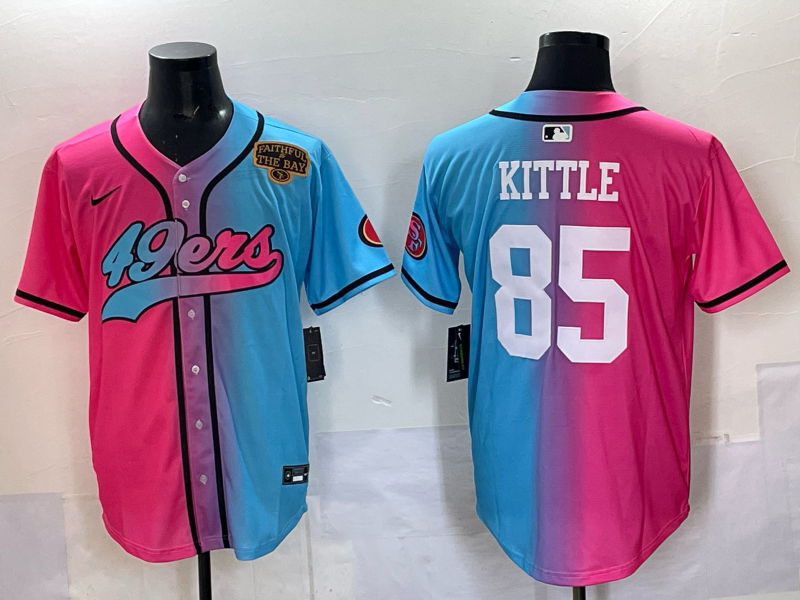 Men 2025 San Francisco 49ers 85 Kittle Pink Blue pink Nike Limited NFL Jersey 0013